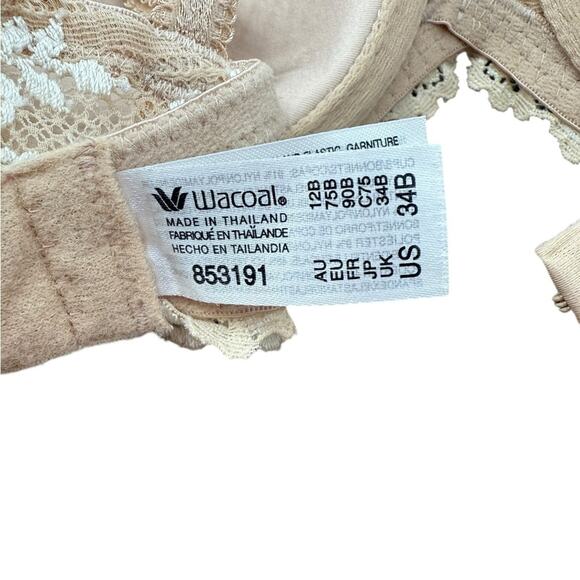 Wacoal Embace Lace Contour Bra Embrace Lace Bra in Sand Underwire Support 34B - Picture 5 of 5